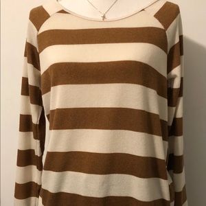 Stripe sweater with elbow patches.